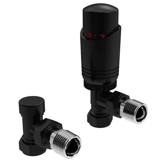 Kartell K-Design Thermostatic Angled Radiator Valves Pair - Black - Envy Bathrooms Ltd
