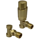 Kartell K-Design Thermostatic Angled Radiator Valves Pair - Brushed Brass - Envy Bathrooms Ltd