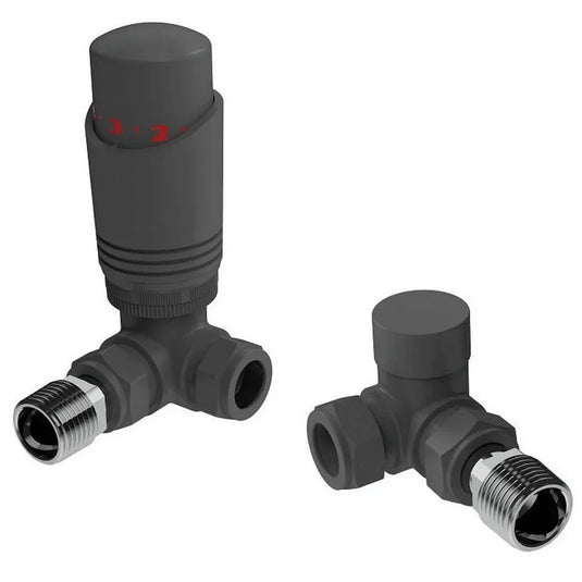 Kartell K-Design Thermostatic Corner Radiator Valves Pair - Anthracite - Envy Bathrooms Ltd