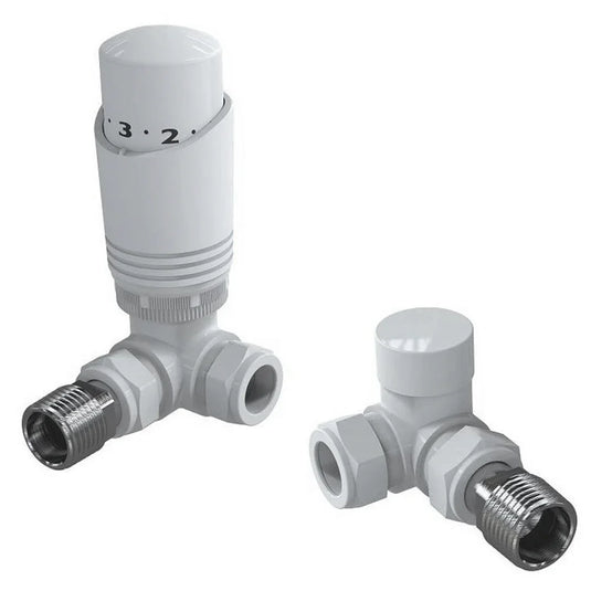 Kartell K-Design Thermostatic Corner Radiator Valves Pair - White - Envy Bathrooms Ltd