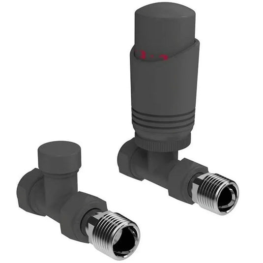 Kartell K-Design Thermostatic Straight Radiator Valves Pair - Anthracite - Envy Bathrooms Ltd