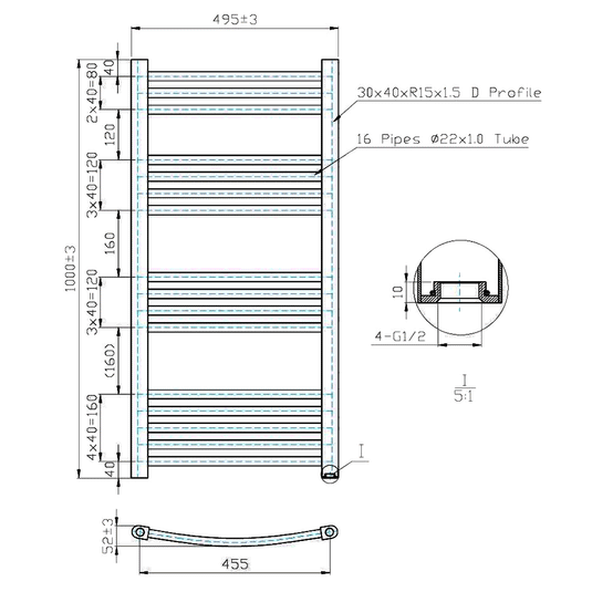 Kartell K-Rad Electric Curved Heated Towel Rail 1000mm H x 500mm W - Chrome - Envy Bathrooms Ltd