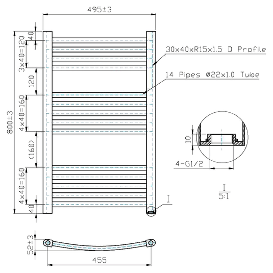 Kartell K-Rad Electric Curved Heated Towel Rail 800mm H x 500mm W - Chrome - Envy Bathrooms Ltd