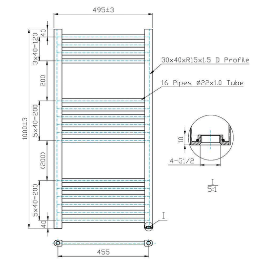 Kartell K-Rad Electric Straight Heated Towel Rail 1000mm H x 500mm W - Chrome - Envy Bathrooms Ltd