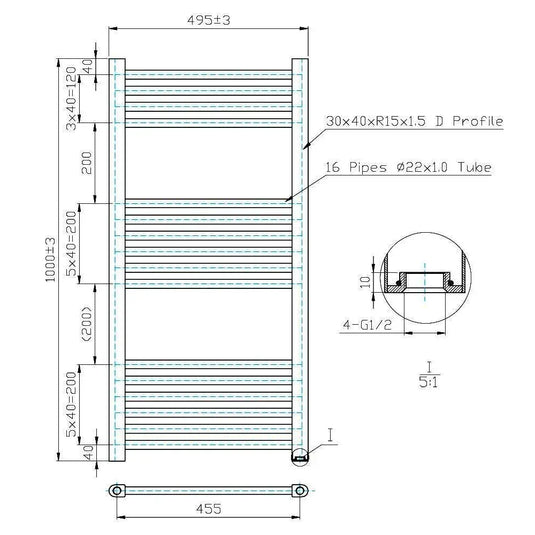 Kartell K-Rad Electric Straight Heated Towel Rail 1000mm H x 500mm W - Chrome - Envy Bathrooms Ltd