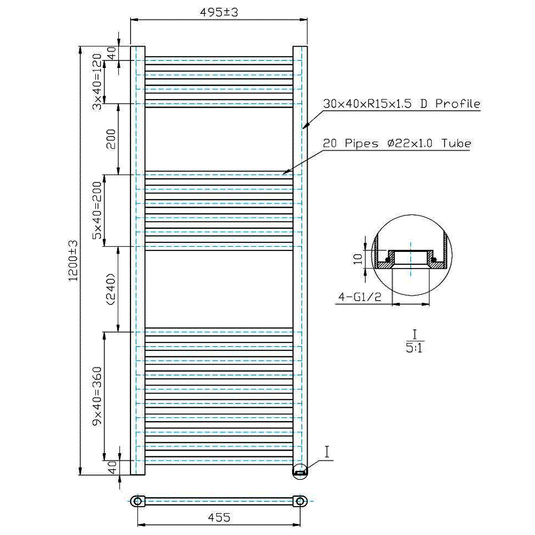 Kartell K-Rad Electric Straight Heated Towel Rail 1200mm H x 500mm W - Chrome - Envy Bathrooms Ltd