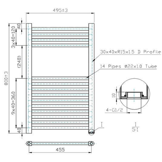 Kartell K-Rad Electric Straight Heated Towel Rail 800mm H x 500mm W - Chrome - Envy Bathrooms Ltd