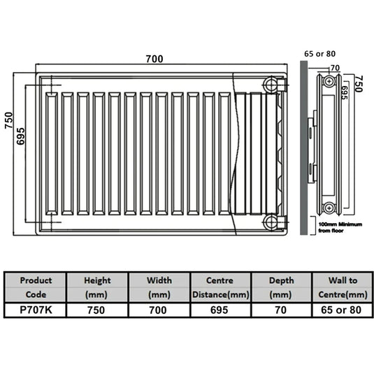 Kartell K-Rad Kompact Type 21 Double Panel Plus Compact Radiator 750mm H x 700mm W - White - Envy Bathrooms Ltd