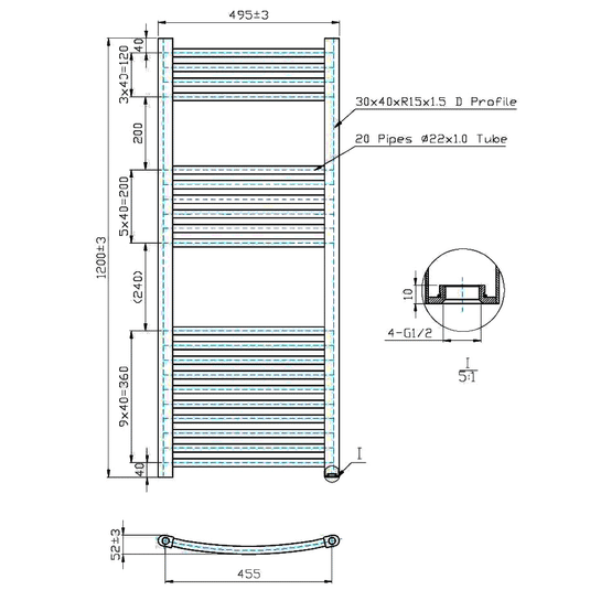 Kartell K-Rad Thermostatic Electric Curved Heated Towel Rail 1200mm H x 500mm W - Chrome - Envy Bathrooms Ltd