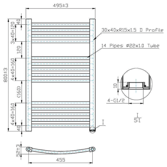 Kartell K-Rad Thermostatic Electric Curved Heated Towel Rail 800mm H x 500mm W - Chrome - Envy Bathrooms Ltd