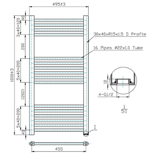 Kartell K-Rad Thermostatic Electric Straight Heated Towel Rail 1000mm H x 500mm W - Chrome - Envy Bathrooms Ltd