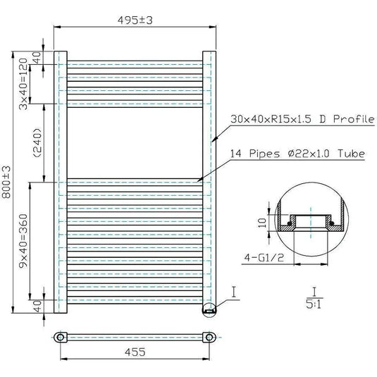 Kartell K-Rad Thermostatic Electric Straight Heated Towel Rail 800mm H x 500mm W - Chrome - Envy Bathrooms Ltd
