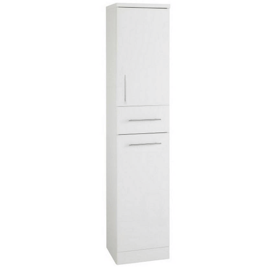 Kartell Impakt Floor Standing 2-Door and 1-Drawer Tall Storage Unit 350mm Wide - Gloss White - Envy Bathrooms Ltd