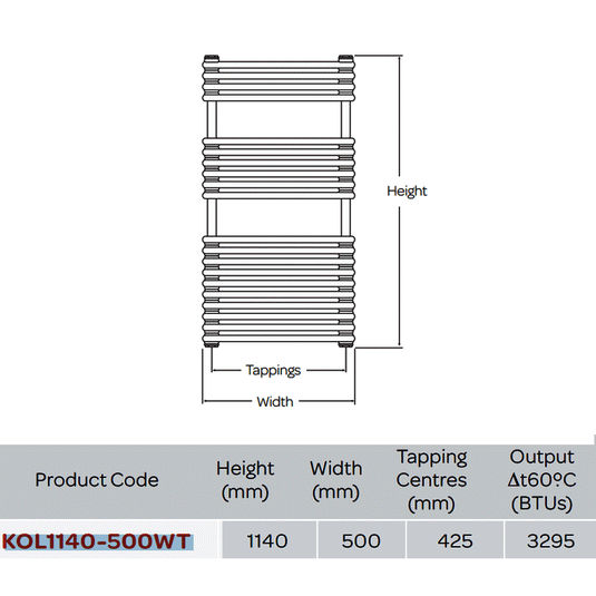 Kartell Kolumn Designer Heated Towel Rail 1140mm H x 500mm W - Gloss White - Envy Bathrooms Ltd