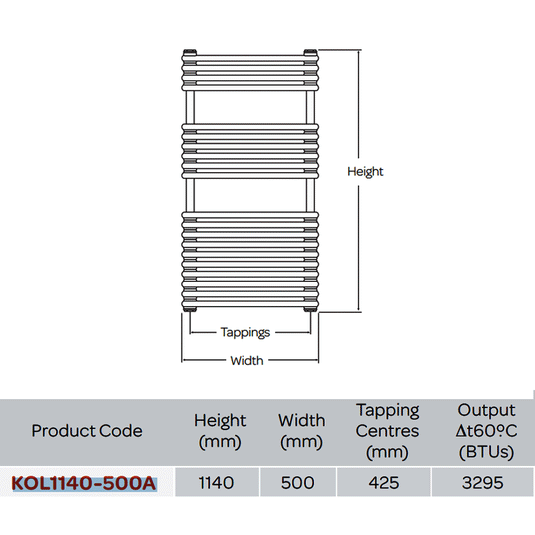 Kartell Kolumn Designer Heated Towel Rail 1140mm H x 500mm W - Matt Anthracite - Envy Bathrooms Ltd