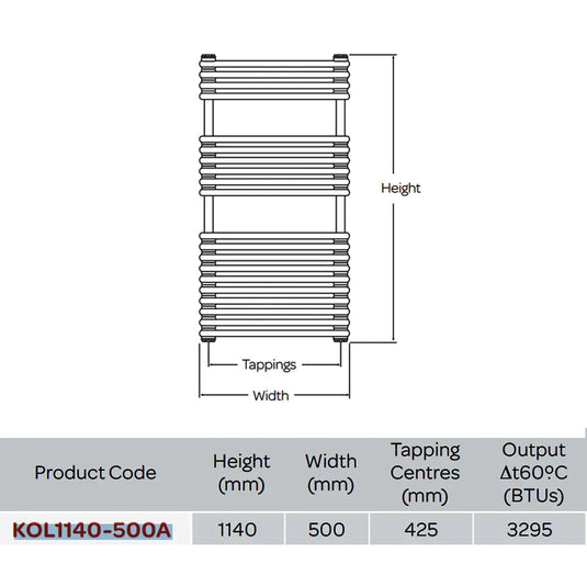 Kartell Kolumn Designer Heated Towel Rail 1140mm H x 500mm W - Matt Anthracite - Envy Bathrooms Ltd