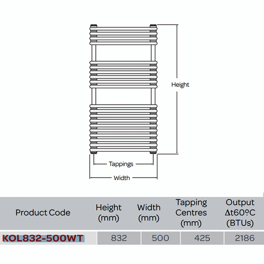 Kartell Kolumn Designer Heated Towel Rail 832mm H x 500mm W - Gloss White - Envy Bathrooms Ltd