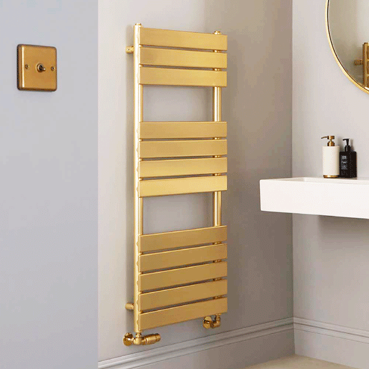 Kartell Malibu Designer Heated Towel Rail 1200mm H x 500mm W - Brushed Brass - Envy Bathrooms Ltd