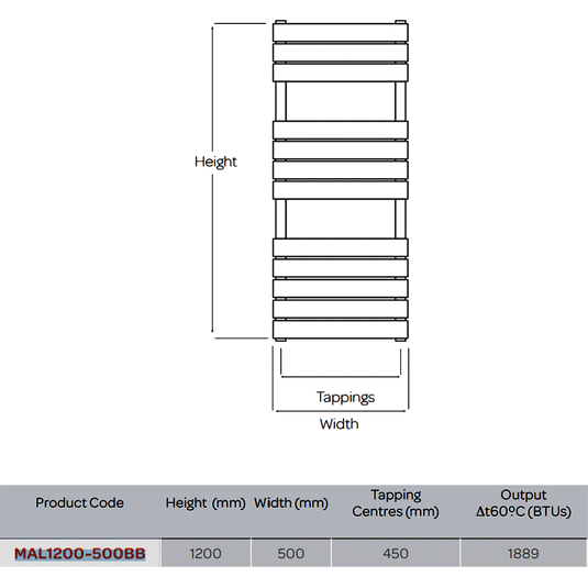 Kartell Malibu Designer Heated Towel Rail 1200mm H x 500mm W - Brushed Brass - Envy Bathrooms Ltd