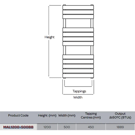 Kartell Malibu Designer Heated Towel Rail 1200mm H x 500mm W - Brushed Brass - Envy Bathrooms Ltd