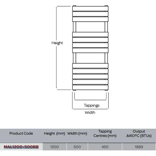 Kartell Malibu Designer Heated Towel Rail 1200mm H x 500mm W - Brushed Brass - Envy Bathrooms Ltd