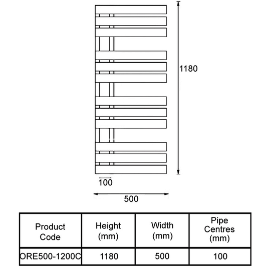Kartell Oregon Designer Heated Towel Rail 1180mm H x 500mm W - Chrome - Envy Bathrooms Ltd
