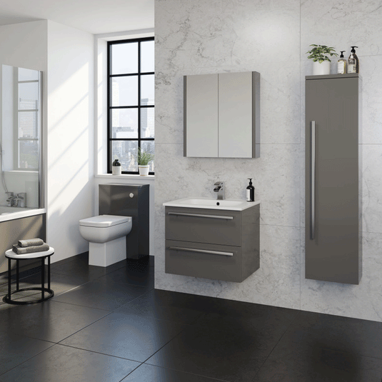 Kartell Purity Wall Mounted Side Unit 355mm Wide - Storm Grey Gloss - Envy Bathrooms Ltd