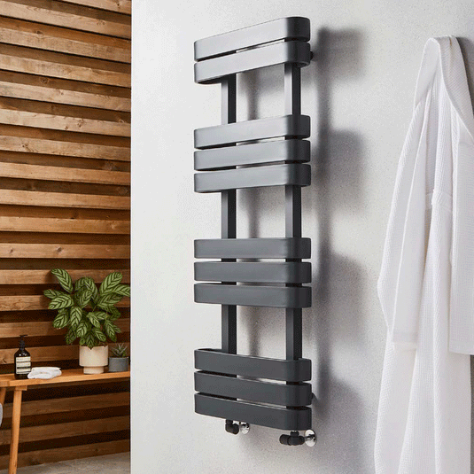 Kartell Tampa Designer Heated Towel Rail 1200mm H x 500mm W - Matt Anthracite - Envy Bathrooms Ltd