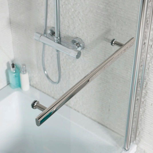 Kartell Tetris L-Shaped Shower Bath Screen with Towel Bar - 6mm Glass - Envy Bathrooms Ltd