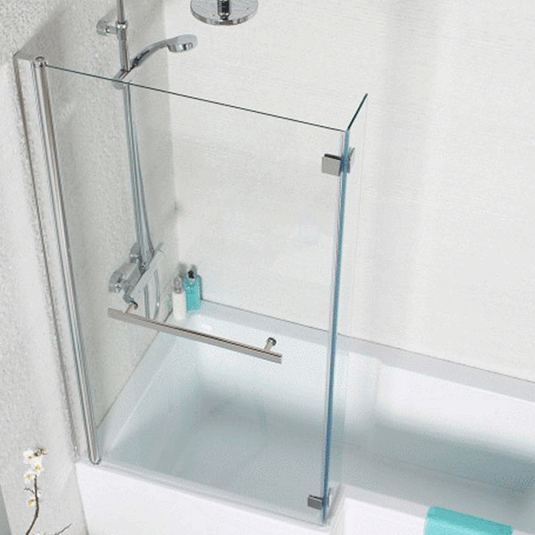 Kartell Tetris L-Shaped Shower Bath Screen with Towel Bar - 6mm Glass - Envy Bathrooms Ltd