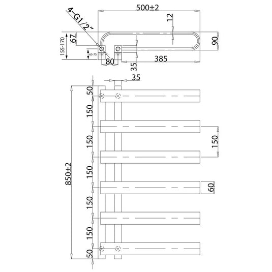 Kartell Texas Designer Heated Towel Rail 850mm H x 500mm W - Matt Anthracite - Envy Bathrooms Ltd