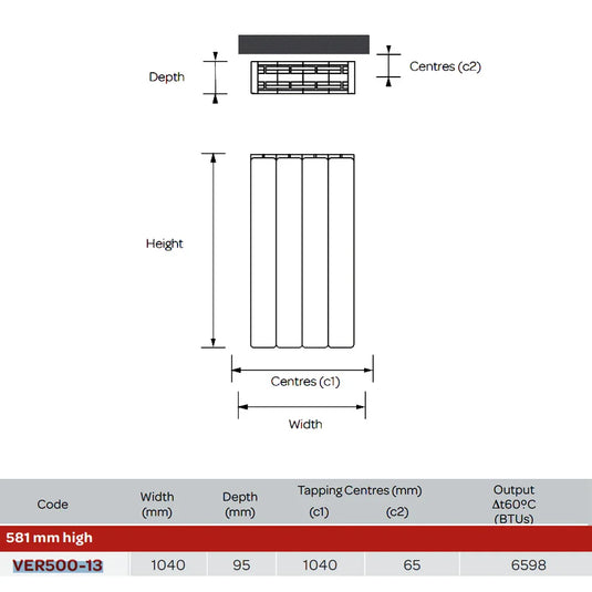 Kartell Vermont hi Single Designer Radiator 581mm H x 1040mm W - White - Envy Bathrooms Ltd