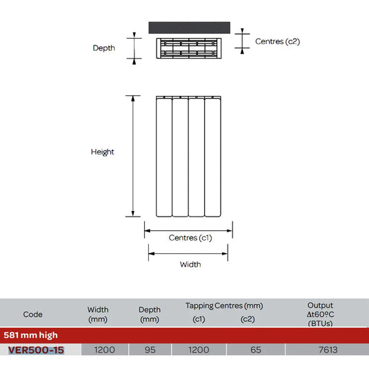 Kartell Vermont Single Designer Radiator 581mm H x 1200mm W - White - Envy Bathrooms Ltd