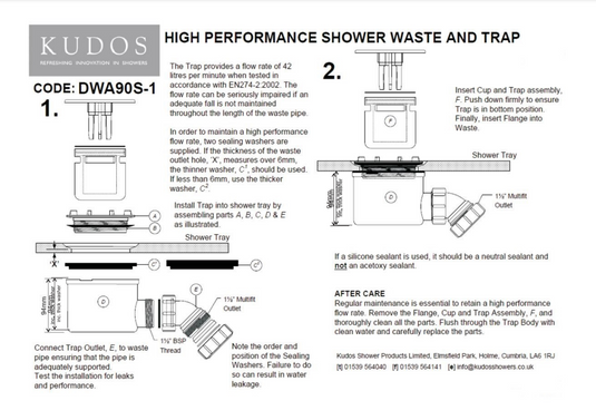 Kudos 90mm Fast Flow Shower Tray Waste - Chrome - DWA90S1 - Envy Bathrooms Ltd