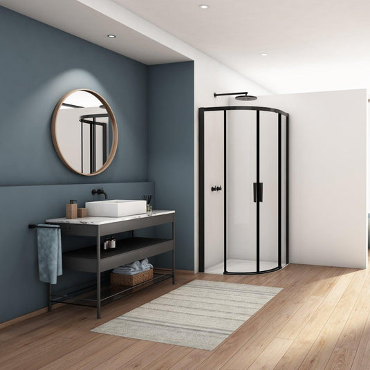 Kudos Divera 900mm Quadrant Sliding Double Door - Matt Black - K22SRB550900607-0001 - Envy Bathrooms Ltd