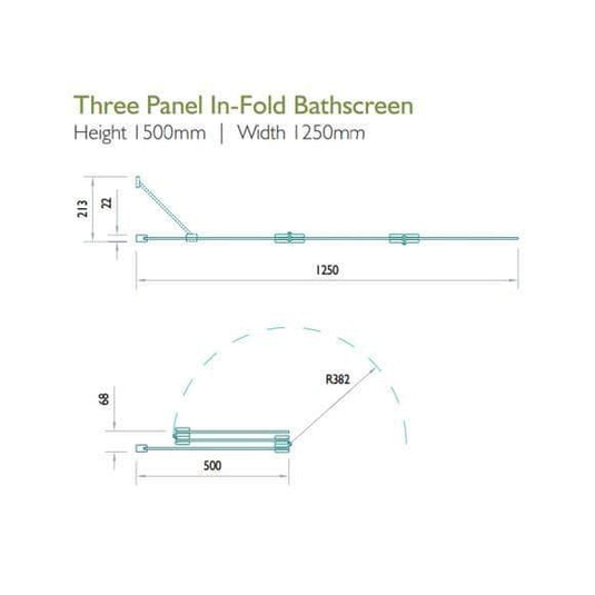 Kudos Inspire 1250mm 3 Panel In-Fold 6mm Bath Screen (LH) - Envy Bathrooms Ltd