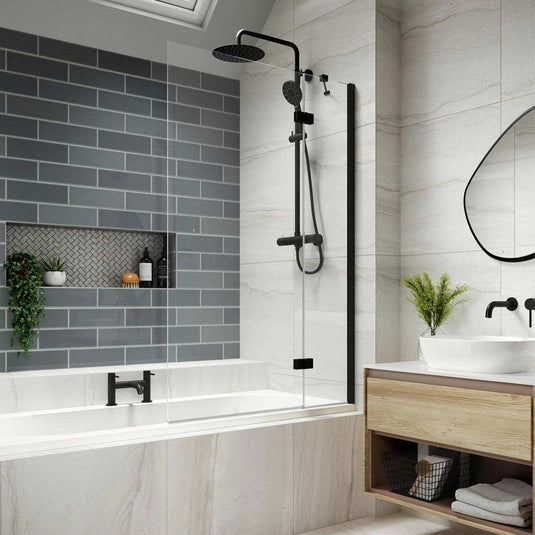 Kudos Inspire 2 Panel 6mm Out-Swing Bath Screen Matt Black 950mm RH - Envy Bathrooms Ltd