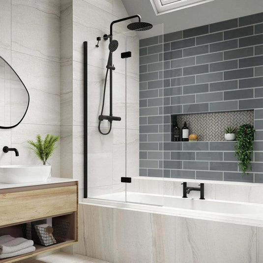 Kudos Inspire 6mm 2 Panel Infold Bath Screen Matt Black LH - Envy Bathrooms Ltd