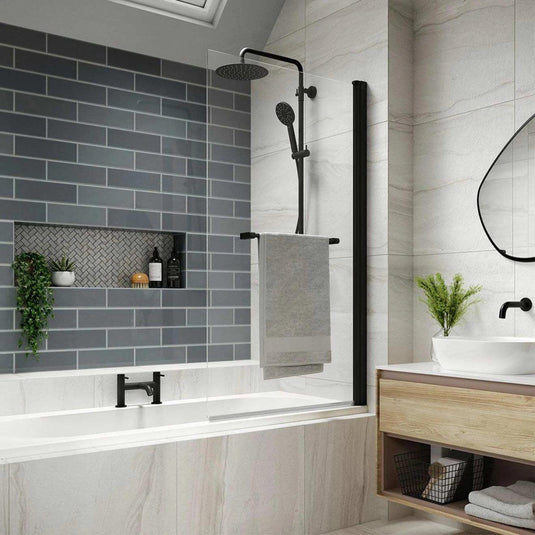 Kudos Inspire 6mm Standard Bath Screen & Towel Rail Matt Black 850mm - Envy Bathrooms Ltd