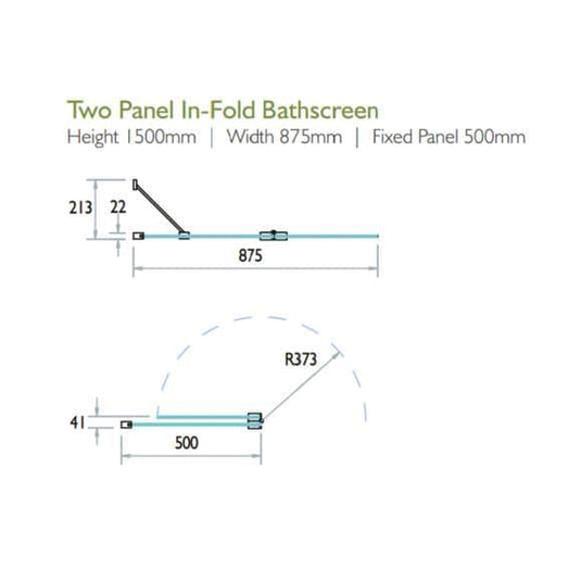 Kudos Inspire 875mm 2 Panel In-Fold 6mm Bath Screen (LH) - Envy Bathrooms Ltd