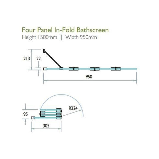 Kudos Inspire 950mm 4 Panel In-Fold 6mm Bath Screen (LH) - Envy Bathrooms Ltd