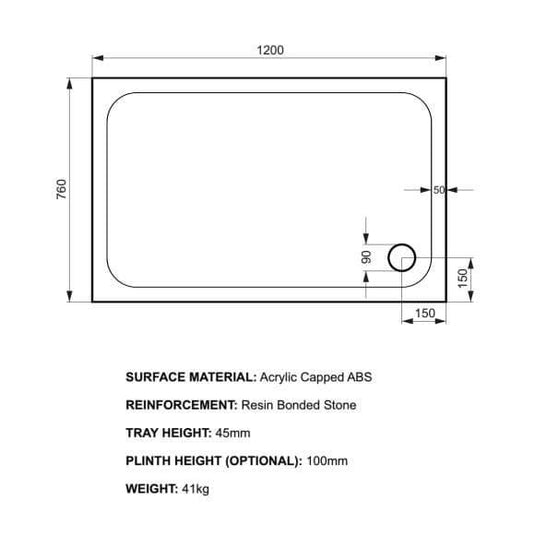 Kudos Kstone 1200 x 760mm Rectangular Shower Tray - Envy Bathrooms Ltd