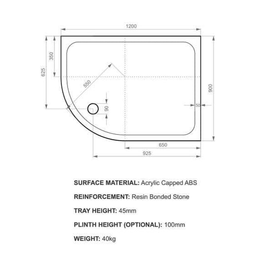 Kudos Kstone 1200 x 900mm Offset Quadrant Shower Tray (RH) - White - Envy Bathrooms Ltd