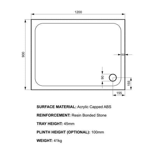 Kudos Kstone 1200 x 900mm Rectangular Shower Tray - Envy Bathrooms Ltd