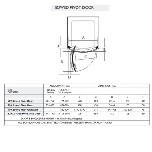 Kudos Original Bowed Pivot Shower Door Chrome 900mm - Envy Bathrooms Ltd