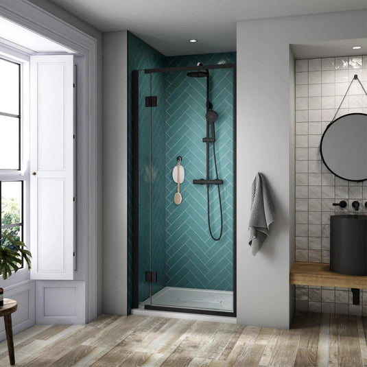 Kudos Pinnacle 8 1000mm Hinged Recess Door (LH) - Matt Black - Envy Bathrooms Ltd