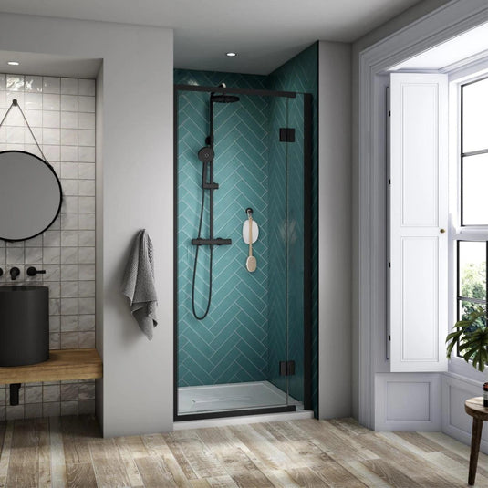 Kudos Pinnacle 8 1000mm Hinged Recess Door (RH) - Matt Black - Envy Bathrooms Ltd