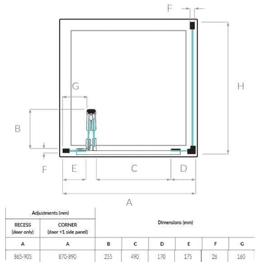 Kudos Pinnacle 8 900mm Centrefold Door - Silver - Envy Bathrooms Ltd