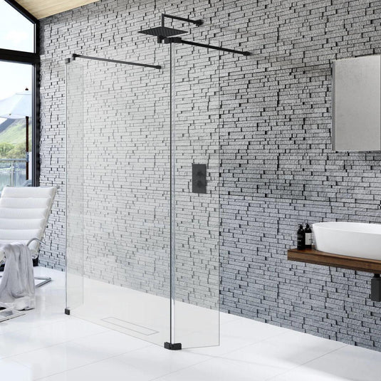 Kudos Ultimate 2 10mm Hinged Deflector Panel Matt Black 400mm LH - Envy Bathrooms Ltd