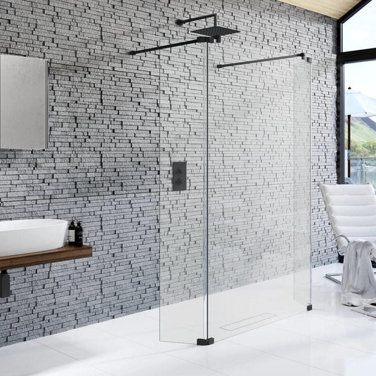 Kudos Ultimate 2 10mm Hinged Deflector Panel Matt Black 400mm RH - Envy Bathrooms Ltd